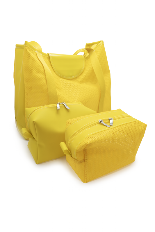 Kit Bolsa Amarela com 2 Necessaires Práticas Espaçosa Moderna e Versátil