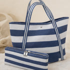 Bolsa Azul e Branca de Praia e Piscina Espaçosa Resistente e Moderna — detalhe da costura e acabamento